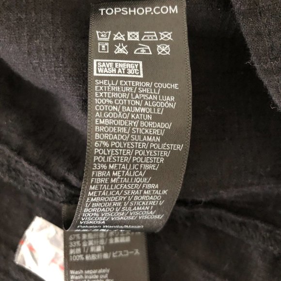 TopShop Black Cotton Babydoll Top with Metallic Embroidery - Picture 5 of 8